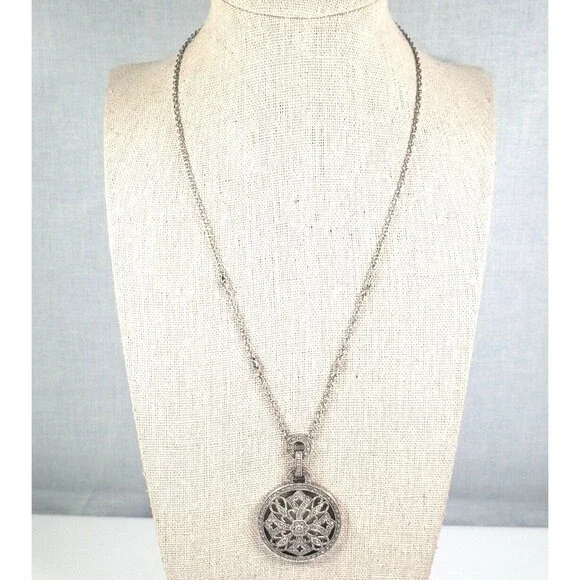 Vintage 925 Sterling Silver w Diamond Circle Cross Hearts Pendant Chain Necklace - Picture 7 of 16